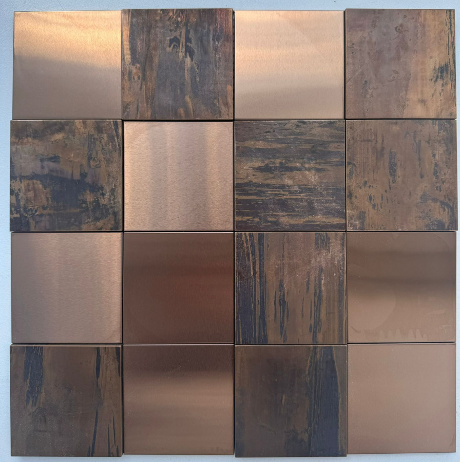 Мозаика PIX1017 из меди, чип 75x75 мм, сетка 300х300x8/11 мм / коллекция Pixmosaic / производитель Pixmosaic / страна 